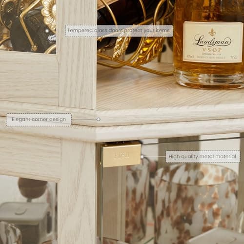 Eyisean 70" Lighted Corner Curio Cabinet, Curved Wood China Display Case with Tempered Glass Doors & Adjustable Shelves, Light Bulb Included, Tall Wine Storage Rack for Bar and Liquor Storage (White) 7