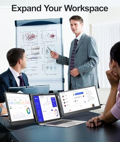 Wixzet Laptop Screen Extender, 14" FHD 1080P Portable Laptop Monitor, Plug and Play Triple Screen Extender, Auto-Adjust Width Dual Monitor for 13–17" Laptops, Compatible with macOS, Wins, Chrome, Dex 5