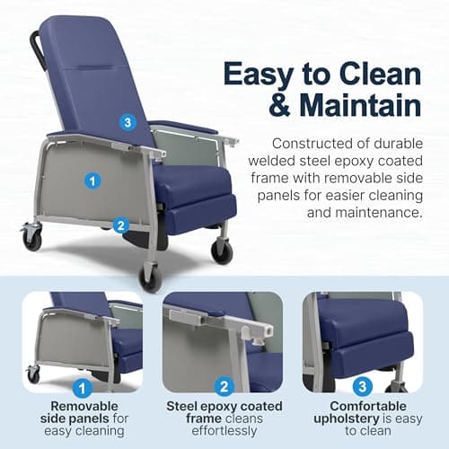 Lumex 3-Position Medical Recliner, Reclining Geri Chair with Wheels, Imperial Blue 7