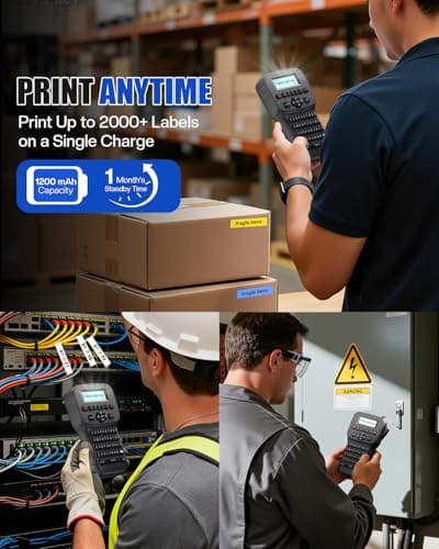 EazeID Label Maker Machine with-Tape, Industrial Handheld Label Maker Waterproof-Labels, Rechargeable Heat Shrink Label Maker, Bluetooth Wire Cable Labeling Machine for Home Office Warehouse, LM1600 6