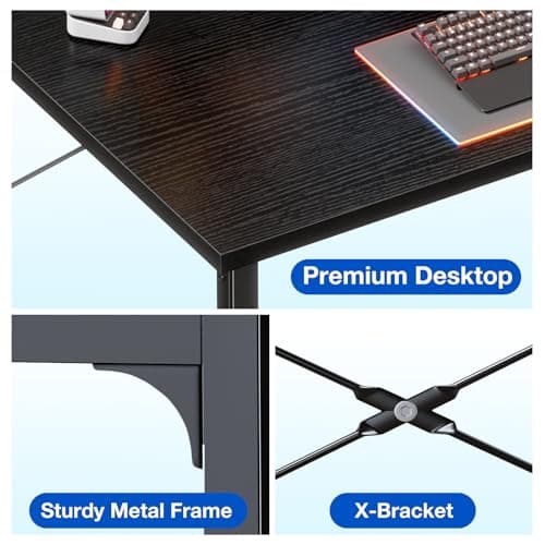 ODK 48 Inches Computer Desk for Small Spaces, Study Table for Home Office, Writing Desk with Headphone Hooks, Black 7