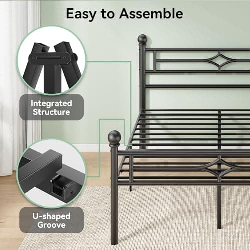 BedsPick Full Bed Frame with Headboard and Footboard, Metal Platform Bed Frame with Round Corner Ball, 1200 LBS Heavy Duty Steel Slats Support, No Box Spring Needed/Noise-Free/Easy Assembly, Black 6