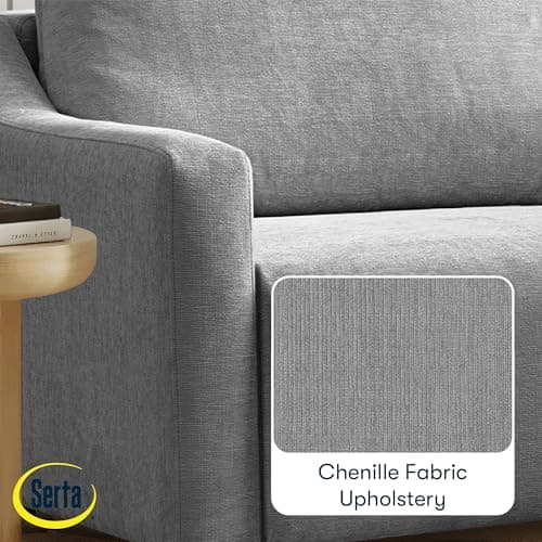 Serta Glendale 90.2" Queen Size Wall-Hugging Convertible Sofa, Dreamcoil Comfort, Chenille Fabric, Grey 9
