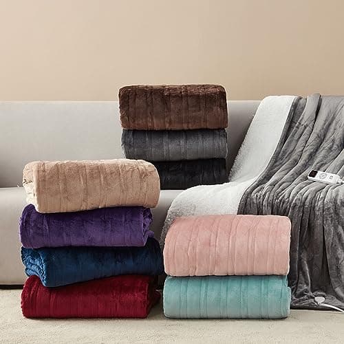 EHEYCIGA Heated Blanket Electric Blanket Throw - Heating Blanket with 9 Heating Levels & 10 Hours Auto Off, Soft Cozy Sherpa Washable Blanket with Fast Heating, 50 x 60 Inches 8