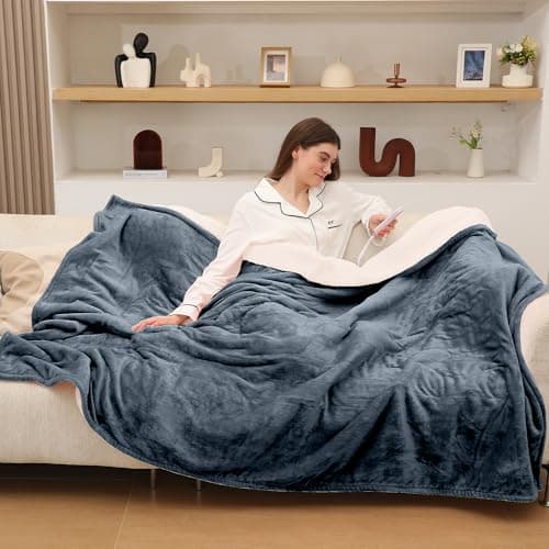 Heated Throw Blanket, Electric Blanket Throw with 5 Heating Levels & 4 Hours Auto Off, Super Soft Flannel Sherpa Fast Heating Blanket with ETL Certified for Bedding, 50"x60", Gray