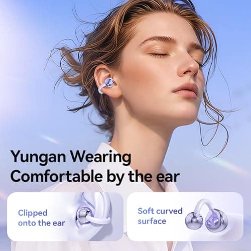 Piluyaa Clip-on Earbuds,Open Ear Earbuds Wireless Bluetooth 5.4, Lightweight Open Ear Headphones with C-Shaped Bridge,Slim Hook,60H Battery,Waterproof,for Glasses Wearers and Workouts (Purple) 7