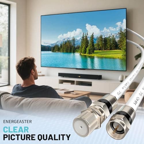 energeaster 10FT RG6 Coaxial Cable with F-Type Connector, Coax Cable Cord Extender, High Speed Internet, Indoor Broadband and Digital TV Aerial for Satellite, Antenna, DVR, VCR, HDTV, White 6