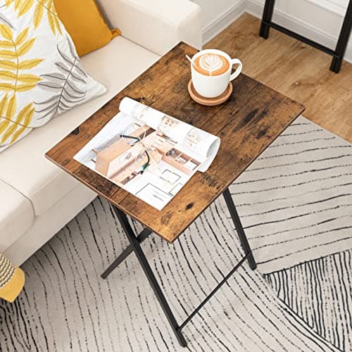 HOOBRO Folding TV Table, TV Tray, Stable Snack Table for Small Space, Portable Sofaside Desk, Easy Assembly and Storage, Ideal for Snacks and Meals in Living Room, Rustic Brown and Black BF15BZ01 5