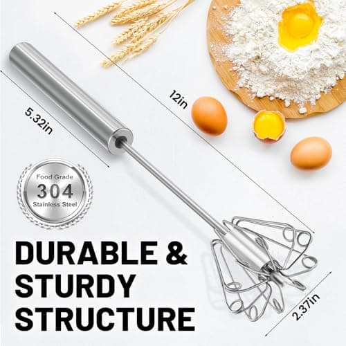 2026 Upgraded Semi-Automatic Stainless Steel Egg Beater – Hand Push Whisk for Baking, Cooking & Stirring – Perfect for Whisking Eggs, Batters & Creams – Effortless Mixing for Quick, Smooth (12in) 5