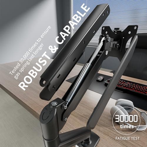 Single Monitor Arm Desk Mount，Gas Spring Monitors Arm for 17-32 inch Screens,Adjustable Computer Monitors Stand up to 4.4 to 19.8 lbs,Vesa Mount with Clamp and Grommet Base, VESA 75 & 100mm 5