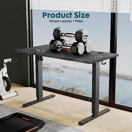 Smug Standing Desk, Adjustable Height Electric Sit Stand Up Computer Table, 48x24 Inch Ergonomic Rising Modern Lift Motorized Gaming Desktop Workstation for Work Home Office - Modern Black 7