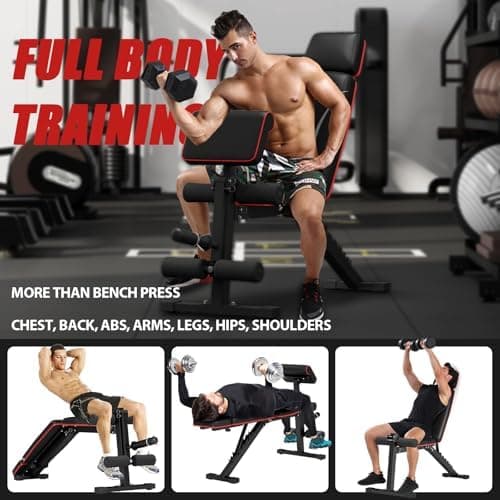TYRSEN Foldable Weight Bench, Adjustable Workout Bench with Leg Extension, Preacher Pad, Extended Headrest, Space-saving Banco de Pesas for Home Gym, 800lbs Full Body Workouts Strength Training 7