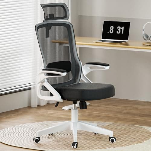 Ergonomic Office Chair, Adjustable Lumbar Support & Rotatable Headrest, 90° Flip-Up Armrests – Breathable Mesh Desk Chair with Thickened Cushion, 360 Swivel – Easy Assemble for Home/Gaming/Office