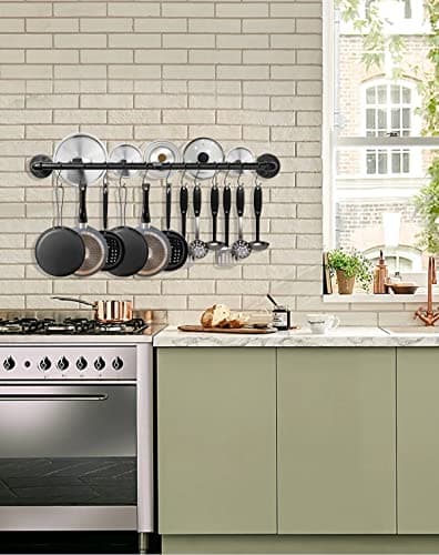 Bailoo Industrial Pipe Pot Pan Rack 21" (2 Pack), Wall mount Pot hangers Pan Hanging Rail Lid Hanger for kitchen with 10 S Hooks 6