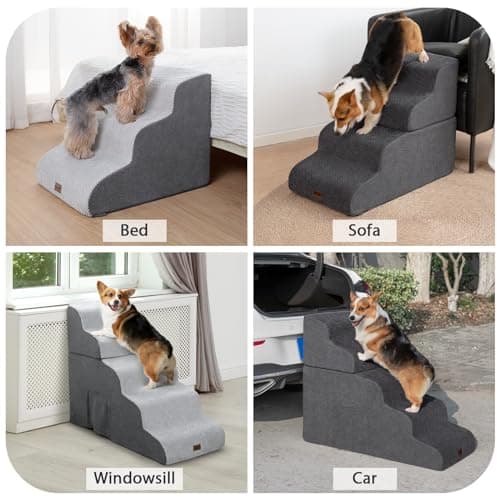 Garnpet Dog Stairs for High Beds with Tunnel, 5-Step Dog Steps for Small Dogs and Cats, Foldable Pet Stairs for High Bed Climbing, Non-Slip Balanced Pet Step Indoor, Beige 6