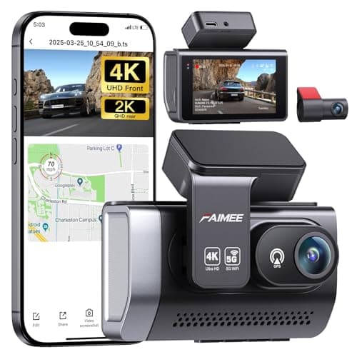 FAIMEE 4K Dash Cam Front and Rear with GPS, Upgraded 5.8G WiFi, Dual Dash Camera for Cars, Night Vision, WDR, 160°Wide Angle, 24H Parking Monitor, Emergency Lock, 3" IPS Screen