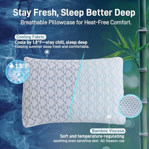 Cotelovo Shredded Memory Foam Soft Bamboo Viscose Pillows Adjustable Hypoallergenic Hotel Quality Bed Pillows for Side, Back and Stomach Sleeper, Oeko-TEX Certified King Size Set of 2 6