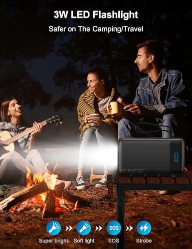 Portable Charger, 27000mAh 22.5W Fast Charging Power Bank with Built-in Cable, USB C Battery Pack with LED Display/Flash Light, Travel Essential External Battery Charger Bank for iPhone Samsung Black 7