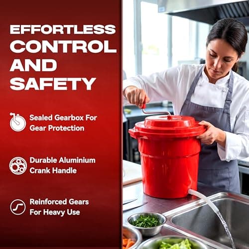 5 Gallon Chef Master Commercial Salad Spinner Dryer – Hand Powered Manual Lettuce Spinner and Fruit Washer Bowl w/ Strainer - Sealed Gearbox, Built In Brake System - Durable Spinner Mechanism - 90005 6