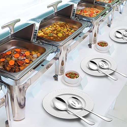 Hiware 8-Piece Serving Set - Includes 4 Spoons and 4 Slotted Spoons, 18/8 Stainless Steel Buffet Utensils - Mirror Polished, Dishwasher Safe, 8.6-Inch 7