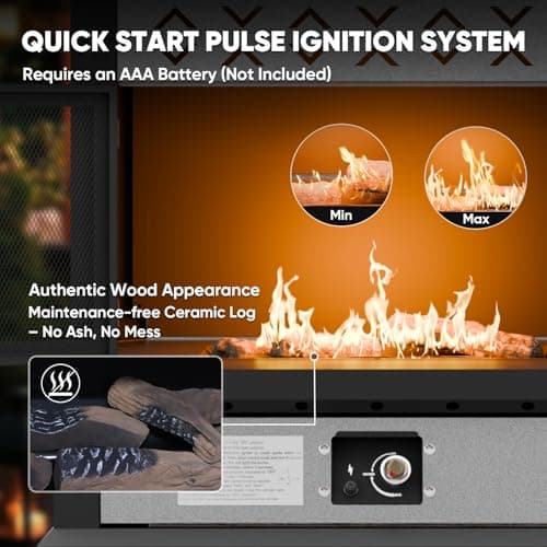 INTER HUT 35’’ Smokeless Outdoor Propane Fireplace with Tank Storage & Mesh Door, CSA Certified 50,000 BTU Patio Fire Pit with Cover for Garden, Backyard and Patio, Black/Beige 8