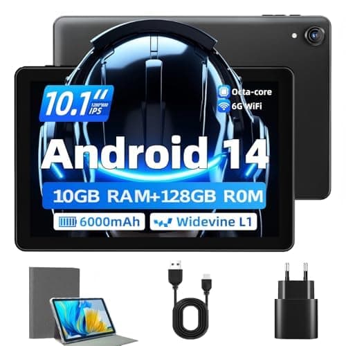 2024 New Tablet 10 inch Android 14 Tablets, 10(4+6)GB RAM+128GB ROM+1TB Expand, Octa-Core 2.0GHz, 1280 * 800 IPS Incell Display, 6000mAh, 5MP+8MP Camera, 5G+2.4G Wi-Fi/Bluetooth 5.4, Widevine L1