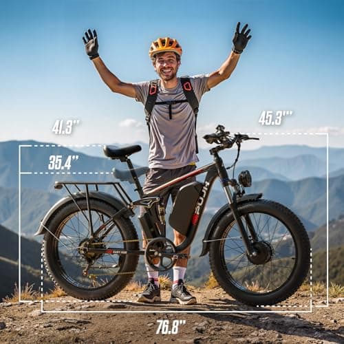 PUJH 6000W Dual Motor Electric Bike for Adults,60V 20Ah 26" Fat Tire Fast Ebike,45 mph up to 100 Miles,Class 3 Lockable Suspension Electric Bicycle for Snow Off Road Mountain Hunting Commuter E-Bike 5