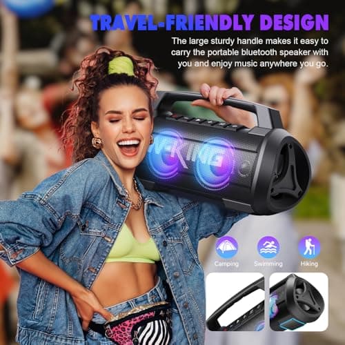 W-KING Portable Speakers Bluetooth Wireless, 120W Max Loudest Bluetooth Speaker, IPX6 Waterproof Outdoor Speaker with 70W Deep Bass/2*Subwoofer/DSP/EQ/42H/LED/MAC-in/TF/2 Pairing, Large Party Boombox 9