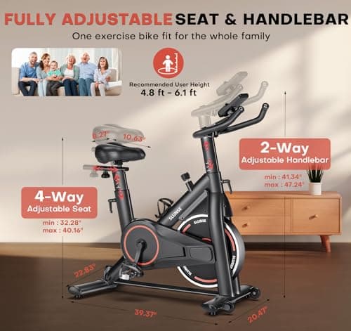 Exercise Bike, Adjustable Magnetic Resistance Stationary Bikes for Home with App Compatible, Silent Indoor Cycling Bike with 350lbs Weight Capacity Comfortable Seat, Digital Monitor & Phone Mount 7