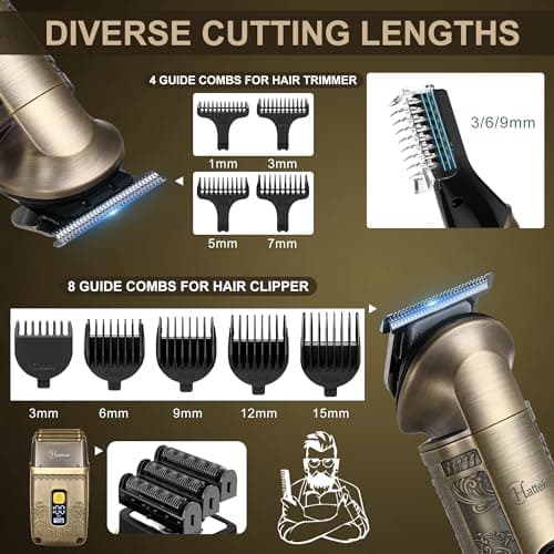 Hatteker Professional Hair Clipper Electric Razor Foil Shavers for Men Body Nose Ear Hair Grooming Kit with Triple Blades Cordless Waterproof 5