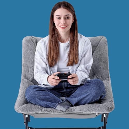 Oakham Comfy Chair for Adults, Soft Faux Fur Folding Lounge for Bedroom Living Room Dorm Rooms Flexible Reading Chair for Teens Kids, X-Large Foldable (Faux Fur-Grey) 6