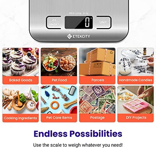 Etekcity Food Kitchen Scale, Digital Grams and Ounces for Weight Loss, Baking, Cooking, Keto and Meal Prep, LCD Display, Medium, 304 Stainless Steel 10
