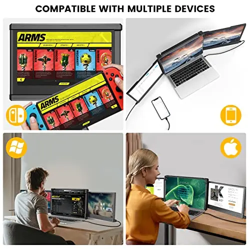 BQAA P2 Laptop Screen Extender Monitor Triple Portable Monitor for Laptop 12 Inch Laptop Monitor Extender Type-C/HDMI for Windows,Mac 13-16'' Laptop 7