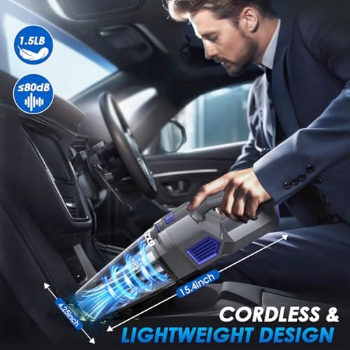Gxzsk Handheld Vacuum Cordless, 15000PA Strong Suction Hand Held Car Vacuum Cleaner Rechargeable, Portable Hand Vacuum with Multi-Nozzles & Washable Filter for Home Office, Car, Pets 6