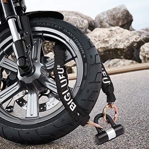 BIGLUFU Motorcycle Lock Chain Locks Heavy Duty, 120cm/4ft Long, Cut Proof 10mm Thick Colorful Square Chains with 4Keys 16mm U Lock, Ideal for Motorcycles, Motorbike, Bike, Generator, Gates 6