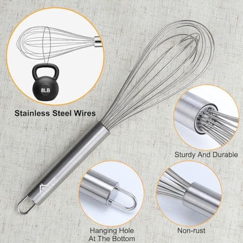 HOTEC 4 Pieces Stainless Steel Whisks Set Wire Whisk Balloon Whisk Egg Beater Kitchen Utensils for Stirring, Beating, Blending 7