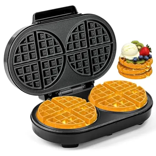 Double Waffle Maker 6 Inch, 1200W Belgian Waffle Maker for Breakfast and Snacks, Makes 2 Personalized Individual Keto Chaffles, Waffle Iron with Nonstick Plates, Temperature Knob, Black