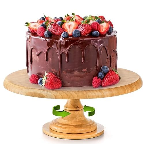 Yesland Wood Cake Turntable 13 Inch Cake Stand Rotating, Rustic Tabletop Round Cupcake Pedestal Stand Farmhouse Bamboo Cakes Holder Tray for Wedding, Birthday, Parties, Restaurants