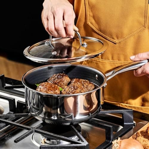 HexClad Hybrid Nonstick 3-Quart Saucepan with Tempered Glass Lid, Stay-Cool Handle, Dishwasher-Friendly, Oven-Safe Up to 900°F, Induction Ready, Compatible with All Cooktops 7