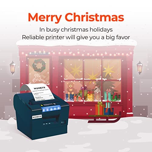 MUNBYN Receipt Printer P068, 3 1/8" 80mm Direct Thermal Printer, POS Printer with Auto Cutter - Thermal Receipt Printer with USB Serial Ethernet Windows Driver ESC/POS Support Cash Drawer 8