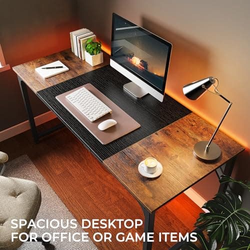 Huuger Computer Desk, 63 Inch Office Desk, Gaming Desk with Storage, Writing Desk Work Desk for Home Office, Study, Modern Simple Desk, Large Legroom, Metal Frame, Rustic Brown and Black 5