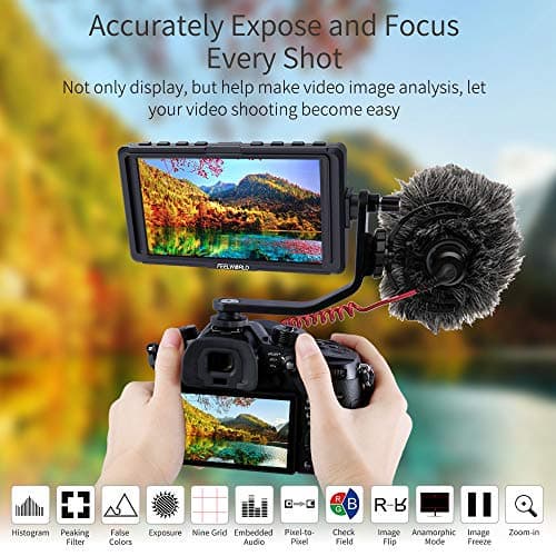 FEELWORLD F5 5 Inch DSLR On Camera Field Monitor Small Full HD 1920x1080 IPS Video Peaking Focus Assist with 4K HDMI 8.4V DC Input Output Include Tilt Arm 7