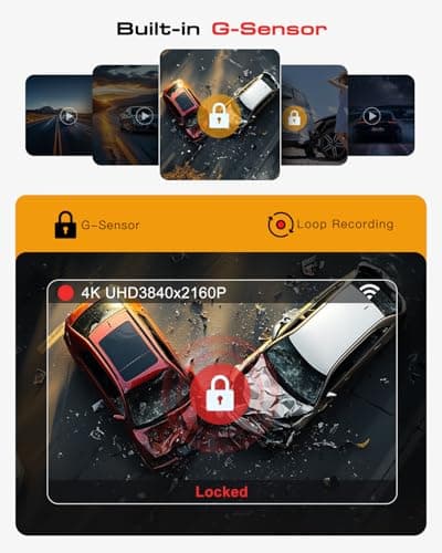 Jzones 4K 3-Channel Dash Cam Front and Rear with Cabin, STARVIS 2 Sensor, Dash Camera for Cars with WiFi 6, G-Sensor, Loop Recording, Night Vision, 24H Parking Mode, 64GB Card Included 6