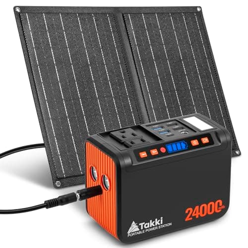 Takki Solar Generator 120W Peak Portable Power Station with 21W Solar Panel 88.8Wh Battery Power Bank with 110V AC Outlet for Camping RV Tent Home Outages Emergency