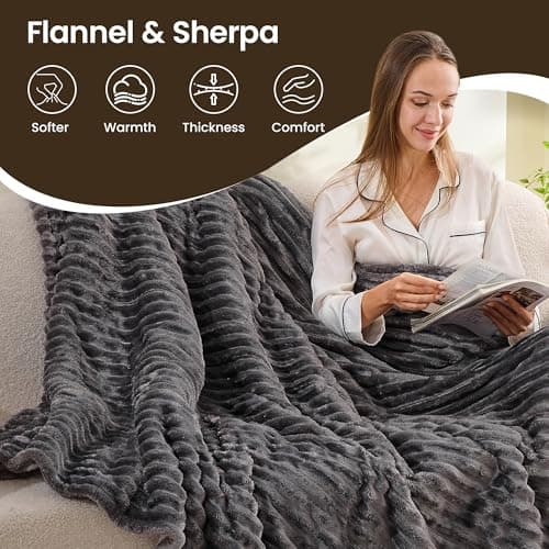 XINIUSLEEP Heated Blanket Electric Blanket 50"x60", Soft Flannel Sherpa Electric Throw with 5 Heating Level & 12 Times Setting, Heated Throw with Overheating Protection, Machine Washable (Grey) 6