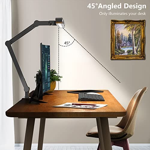 Micomlan Led Desk Lamp with Clamp, Architect Desk Lamp for Home Office with Atmosphere Lighting, 24W Ultra Bright Auto Dimming Computer Light Stepless Dimming and Tempering LED Table Light 5