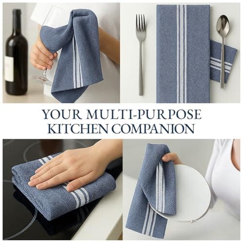 Lane Linen Kitchen Towel Set, 6 Pack 100% Cotton Hand Towels for Kitchen, Dish Towels for Drying Dishes, Lint Free, 14"x25", Good for Cleaning Windows, Ceramic Surface, Glass Stovetops - Blue Chambray 8