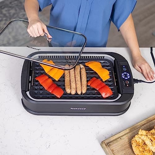 Techwood Indoor Grill Smokeless Grill, Electric Korean BBQ Grill with Glass Lid, Turbo Smoke Extractor Technology, Dishwasher-Safe Drip Tray & Nonstick Grilling Removable Plate, Black, 1500W 5