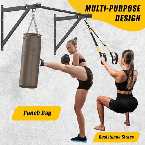 Jusgym Wall Mounted Pull Up Bar, Adjustable Depth 51" Chin Up Bar, Strength Training Pull-Up Bars 500LBS Weight Capacity, Home or Garage Gym Chin Up Workout Training Station 6