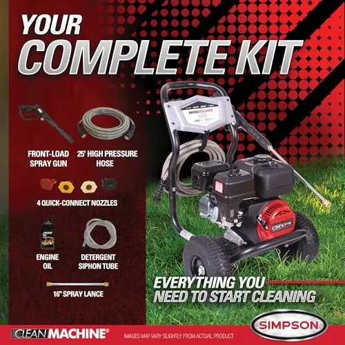 Simpson 3400 PSI Gas Pressure Washer, 2.5 GPM Residential Power Washer, Cold Water, 25' Hose, Clean Machine, 49-State Compliant (CM61083) 5